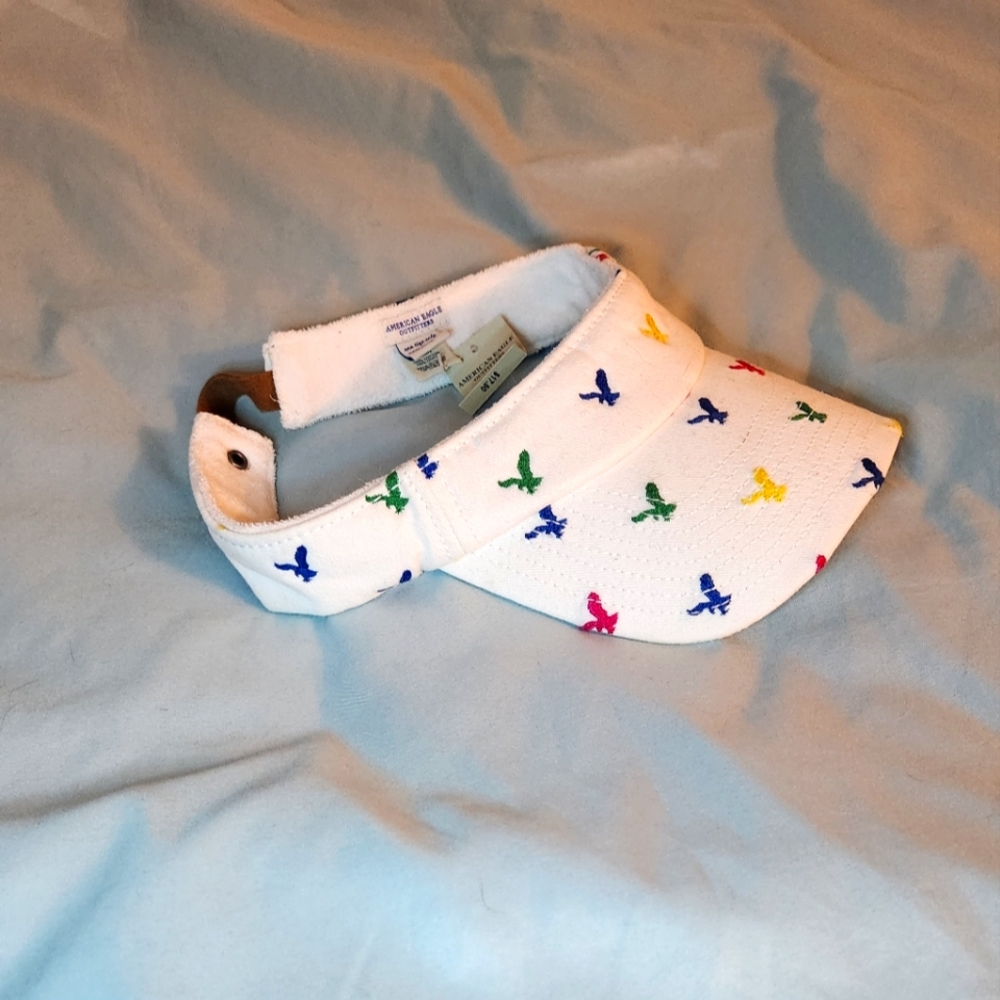 American Eagle Vintage Y2K White Visor w/ Bright Eagle Design | Women's …